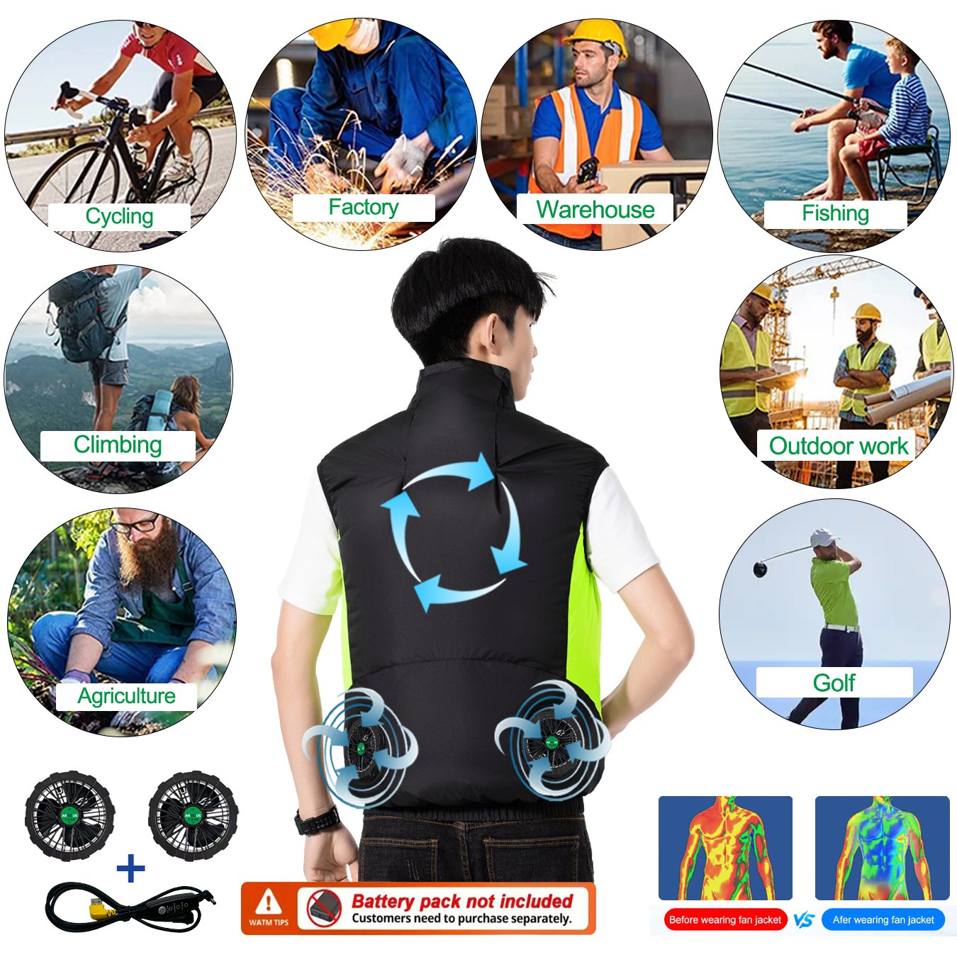 12V 5V USB Cooling Fan Vest Me - Outdoor Adventure Vest ulasan dan harga